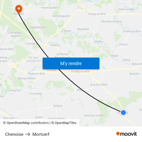Chenoise to Mortcerf map