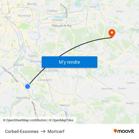 Corbeil-Essonnes to Mortcerf map