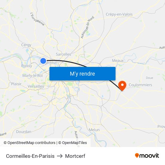 Cormeilles-En-Parisis to Mortcerf map