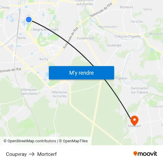 Coupvray to Mortcerf map