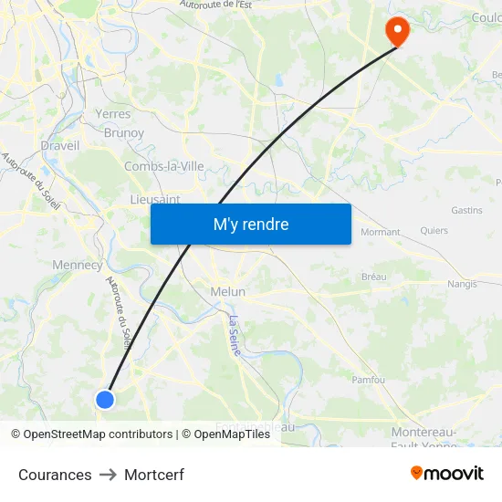 Courances to Mortcerf map