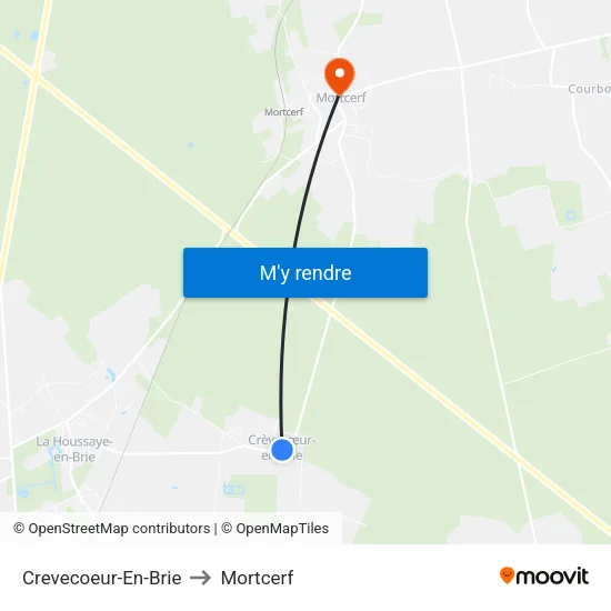 Crevecoeur-En-Brie to Mortcerf map