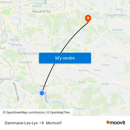 Dammarie-Les-Lys to Mortcerf map