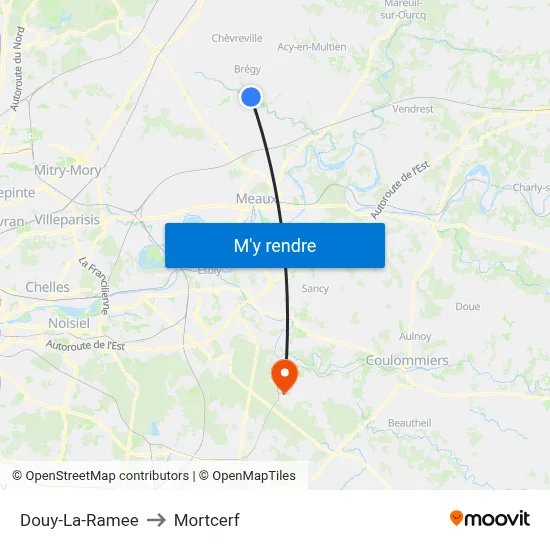 Douy-La-Ramee to Mortcerf map