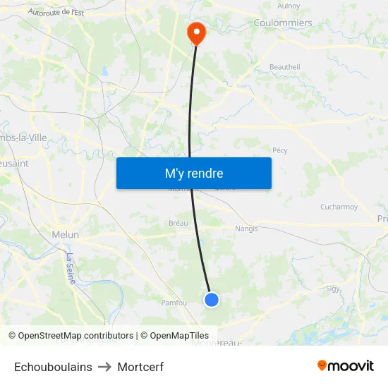 Echouboulains to Mortcerf map