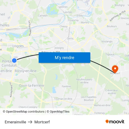 Emerainville to Mortcerf map