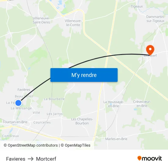 Favieres to Mortcerf map