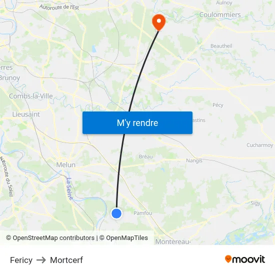 Fericy to Mortcerf map