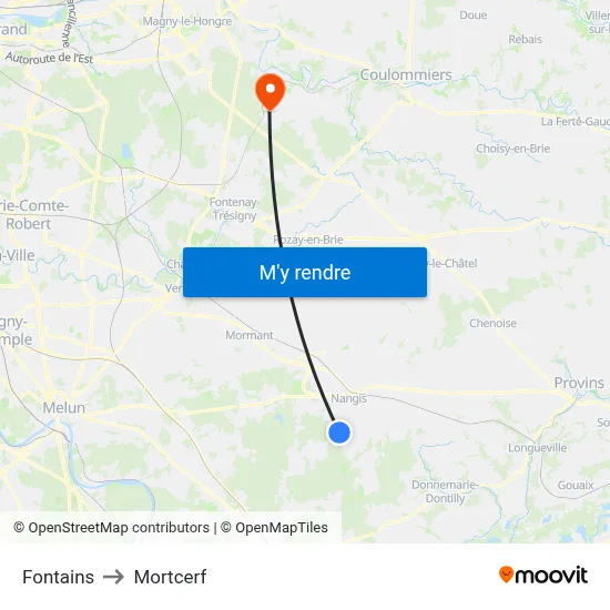 Fontains to Mortcerf map