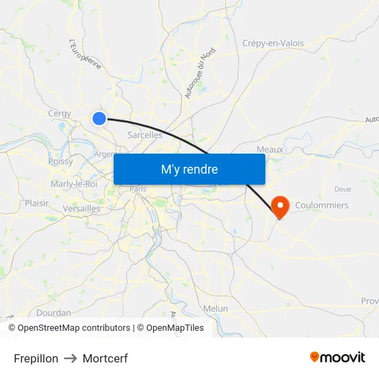 Frepillon to Mortcerf map