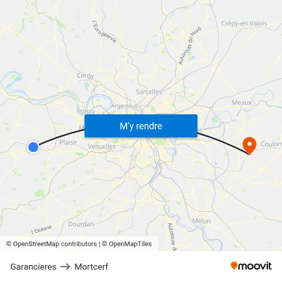 Garancieres to Mortcerf map