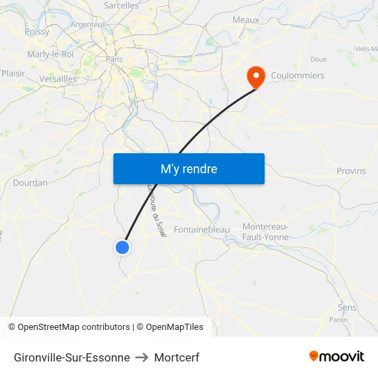 Gironville-Sur-Essonne to Mortcerf map