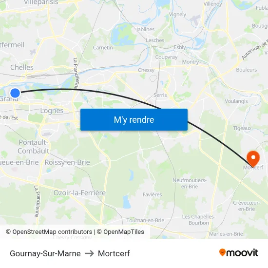 Gournay-Sur-Marne to Mortcerf map