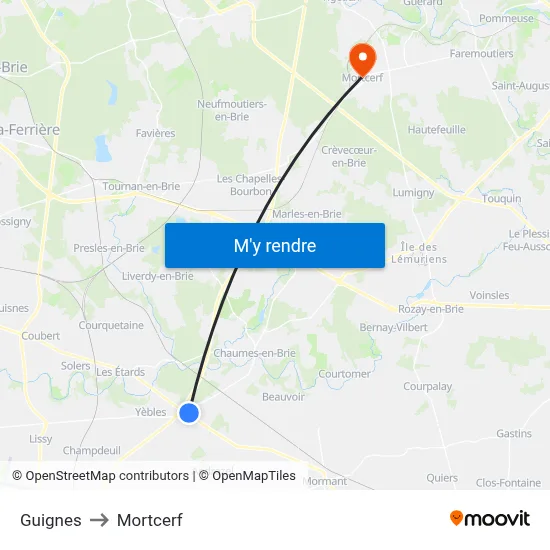 Guignes to Mortcerf map