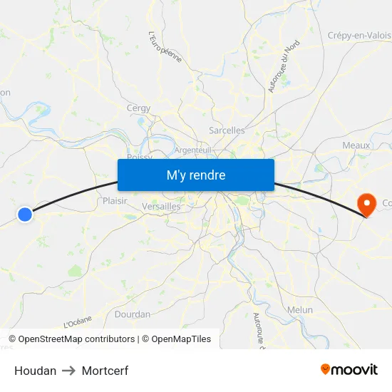 Houdan to Mortcerf map