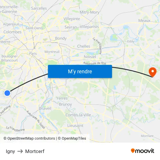 Igny to Mortcerf map