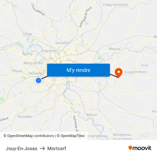Jouy-En-Josas to Mortcerf map
