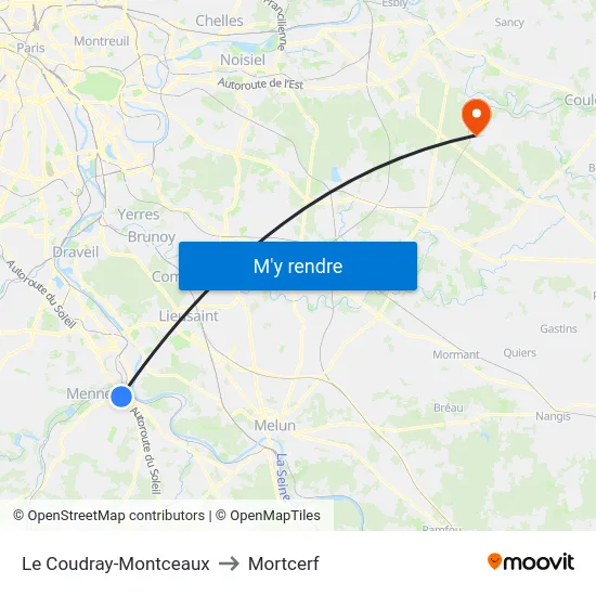 Le Coudray-Montceaux to Mortcerf map