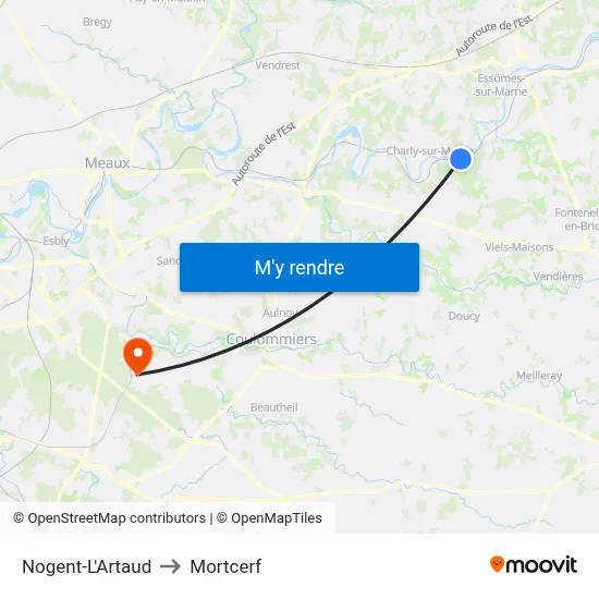 Nogent-L'Artaud to Mortcerf map