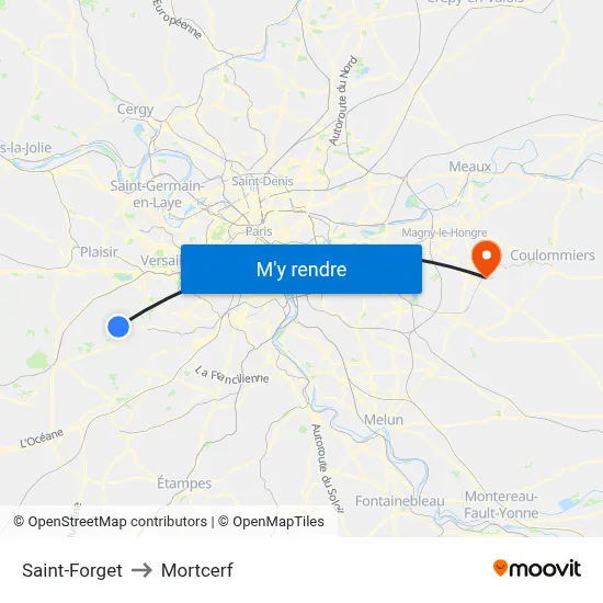 Saint-Forget to Mortcerf map