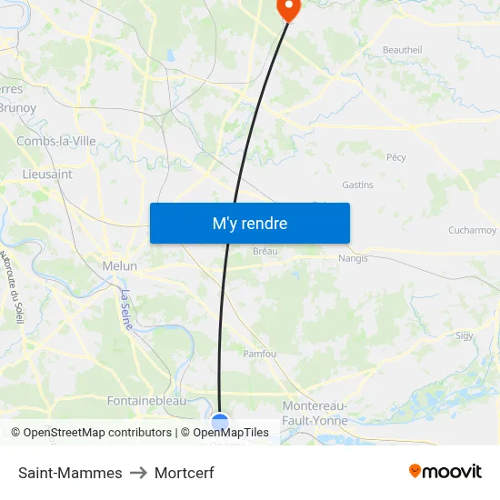 Saint-Mammes to Mortcerf map