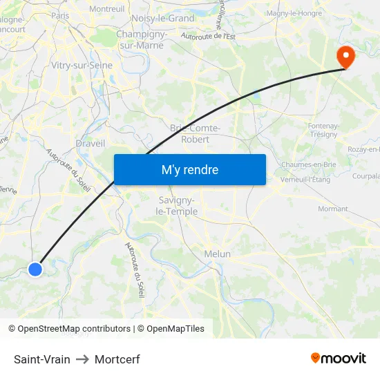 Saint-Vrain to Mortcerf map