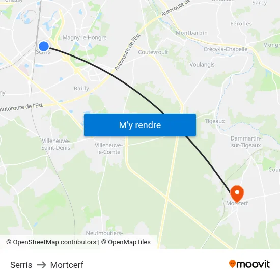 Serris to Mortcerf map