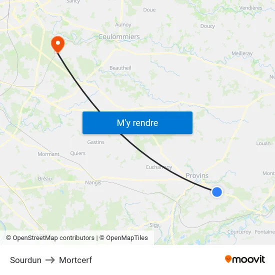 Sourdun to Mortcerf map