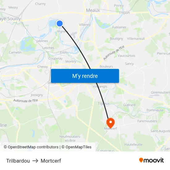 Trilbardou to Mortcerf map