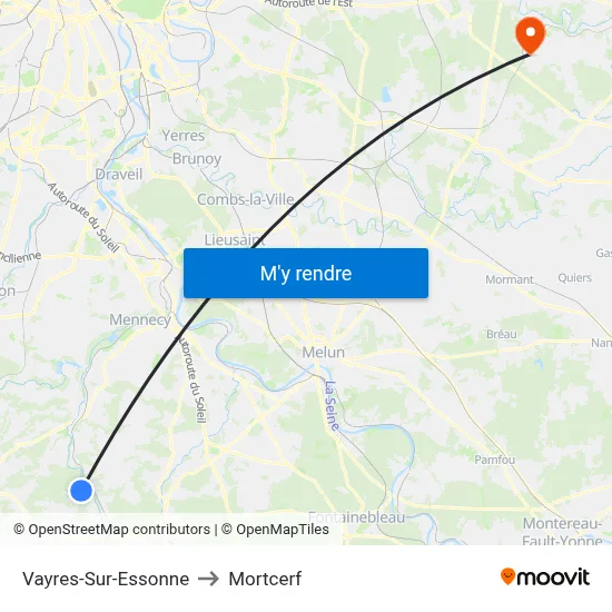 Vayres-Sur-Essonne to Mortcerf map