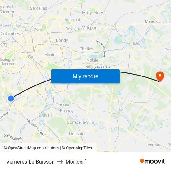 Verrieres-Le-Buisson to Mortcerf map