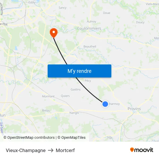 Vieux-Champagne to Mortcerf map