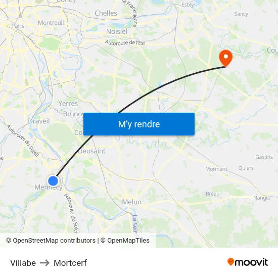 Villabe to Mortcerf map