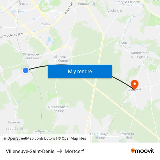 Villeneuve-Saint-Denis to Mortcerf map