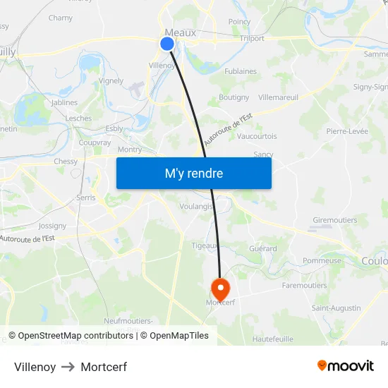 Villenoy to Mortcerf map