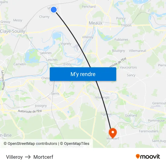 Villeroy to Mortcerf map