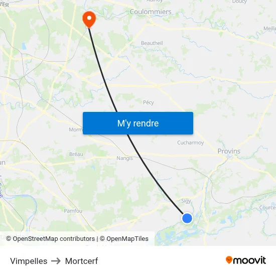 Vimpelles to Mortcerf map
