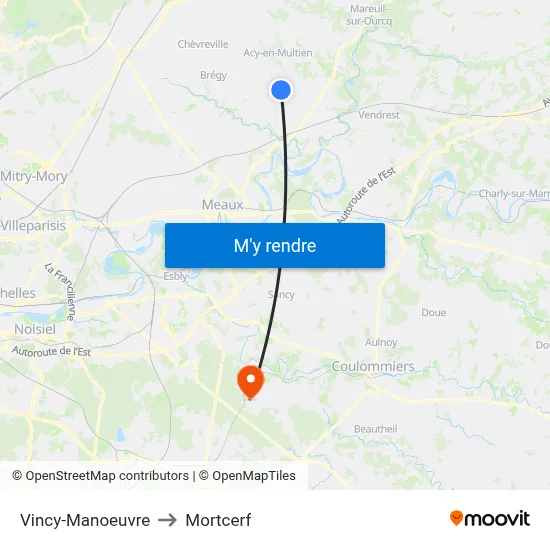 Vincy-Manoeuvre to Mortcerf map