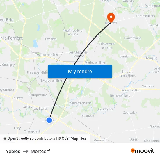 Yebles to Mortcerf map