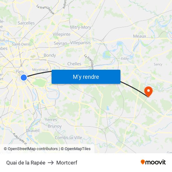 Quai de la Rapée to Mortcerf map