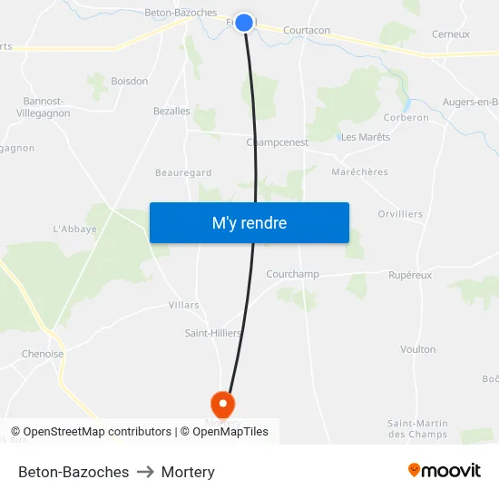 Beton-Bazoches to Mortery map