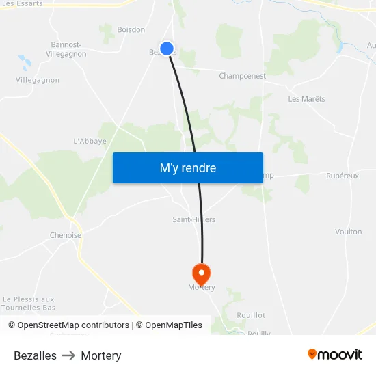 Bezalles to Mortery map