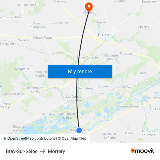 Bray-Sur-Seine to Mortery map