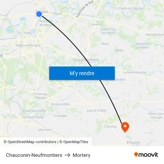 Chauconin-Neufmontiers to Mortery map
