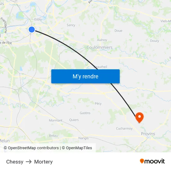 Chessy to Mortery map