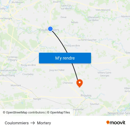Coulommiers to Mortery map