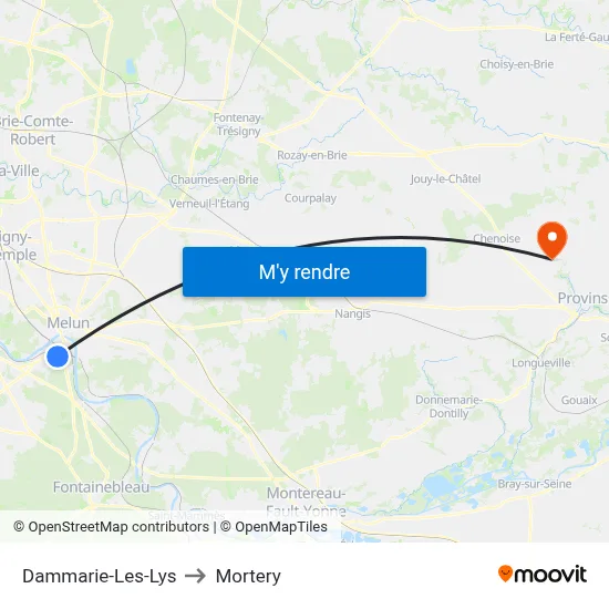 Dammarie-Les-Lys to Mortery map