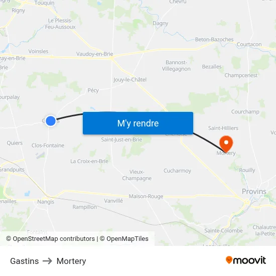 Gastins to Mortery map