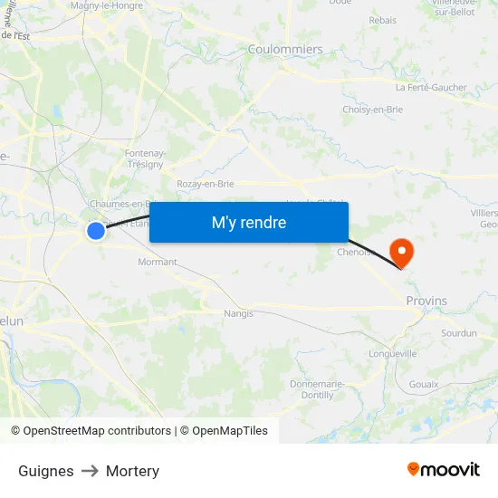 Guignes to Mortery map