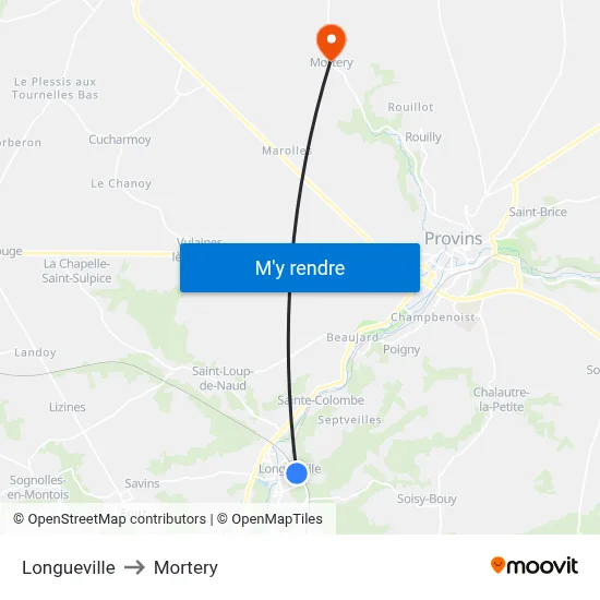 Longueville to Mortery map